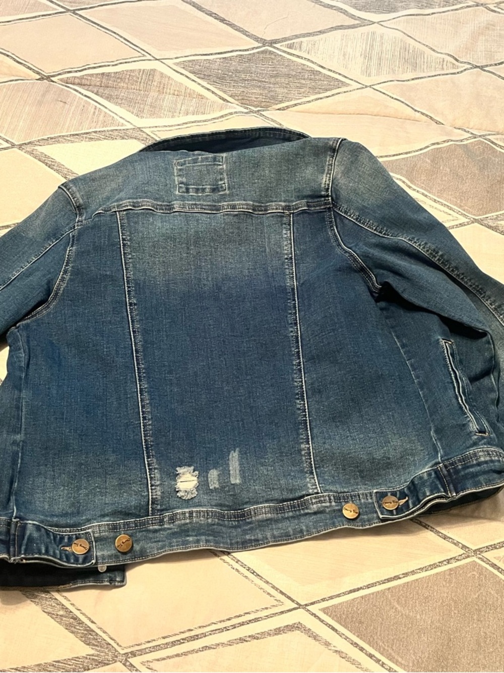 Denim Jacket for Women- Blue Distressed Jean Jacket - Picture 3 of 4